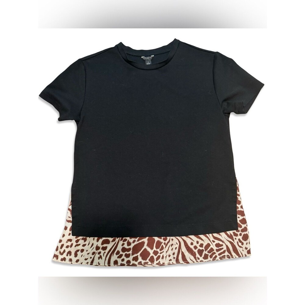 Ann Taylor Classy Black Layered Look Sweater Tee Animal Print Underlay Top